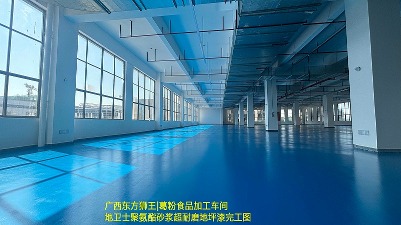 广西东方狮王|葛粉食品加工车间聚氨酯砂浆超耐磨地坪漆完工图